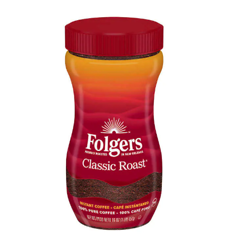 Folgers Instant Coffee Classic Roast Coffee, 16 oz
