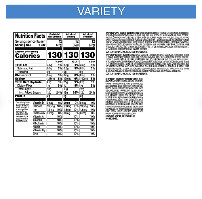 Nutri-Grain Bars Variety Pack, 1.3 oz., 36 pk.