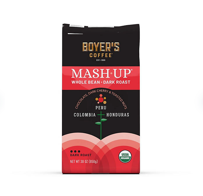 Boyer's Cofee Organic Dark Roast Whole Bean Coffee, Mash-Up Blend 30 oz.