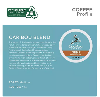 Caribou Coffee Medium Roast K-Cup Pods, Caribou Blend, 100 ct.