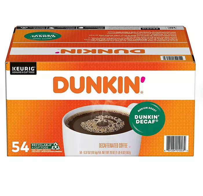 Dunkin' Donuts Decaf Coffee K-Cups, Medium Roast, 54 ct.