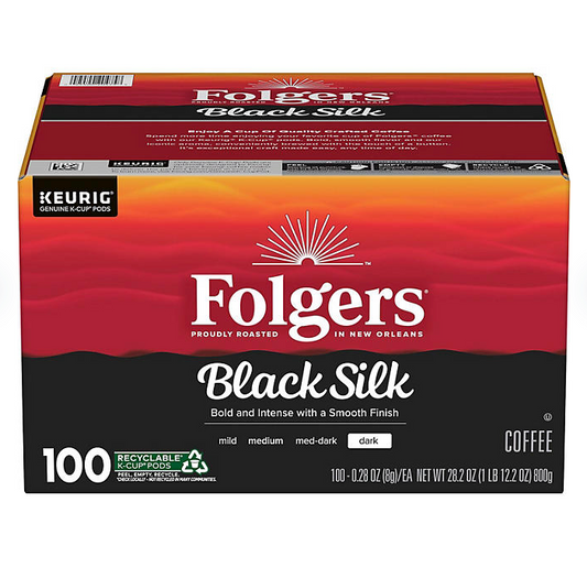 Folgers Dark Roast K-Cup Coffee Pods, Black Silk (100 ct.)