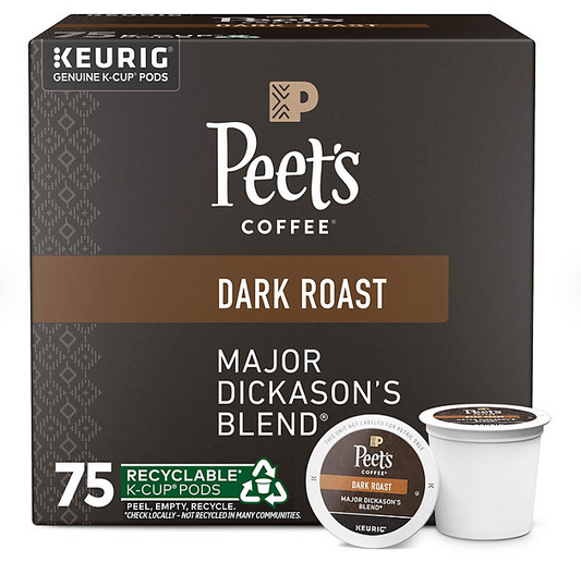 Peet's Coffee Dark Roast K-cup Pods, Major Dickason's Blend (75 ct .)