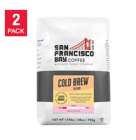 San Francisco Bay Coffee Light Roast Cold Brew Coarse Ground Coffee, 28 oz, 2-pack