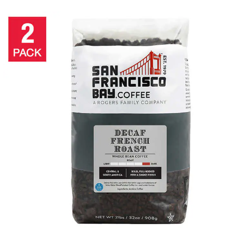 San Francisco Bay Decaf French Roast Whole Bean Coffee 2 lb, 2-pack