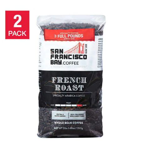 San Francisco French Roast Whole Bean Coffee 3 lb, 2-pack