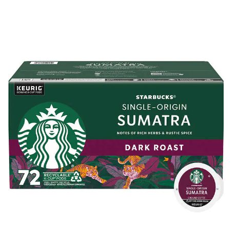 Starbucks Coffee Single Origin Sumatra Dark Roast K-Cup, 72-count