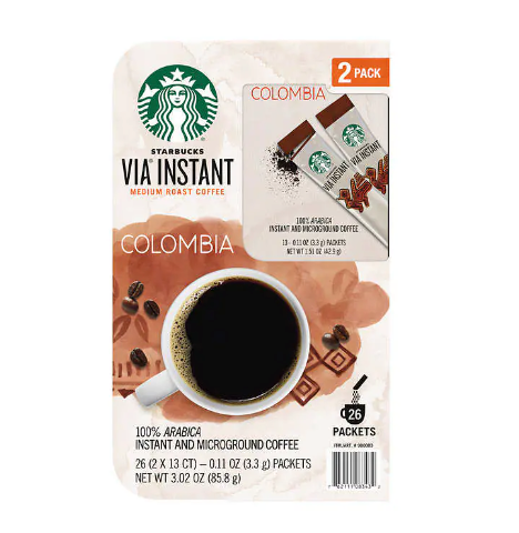 Starbucks VIA Instant Colombia Coffee, Medium Roast, 26-count