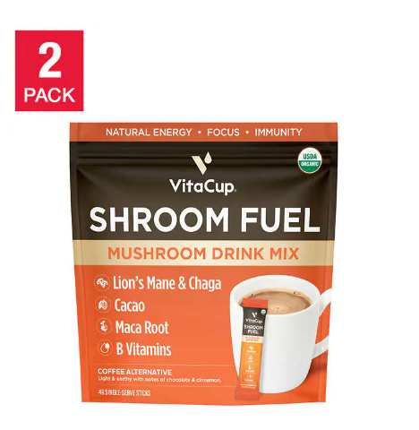 VitaCup Shroom Fuel Mushroom Based Coffee Alternative Packets, 2-pack, Total 48 Counts