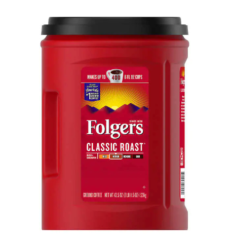 Folgers Classic Roast Ground Coffee, Medium, 43.5 oz