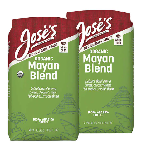 Jose’s 100% Organic Mayan Whole Bean Coffee 2.5 lb, 2-pack