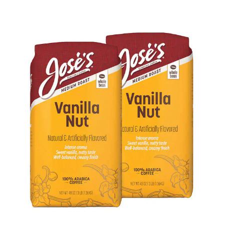 Jose’s Vanilla Nut Whole Bean Coffee 3 lb, 2-pack