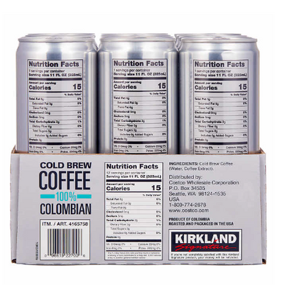 Kirkland Signature Colombian Cold Brew Coffee, 11 fl oz, 12-count