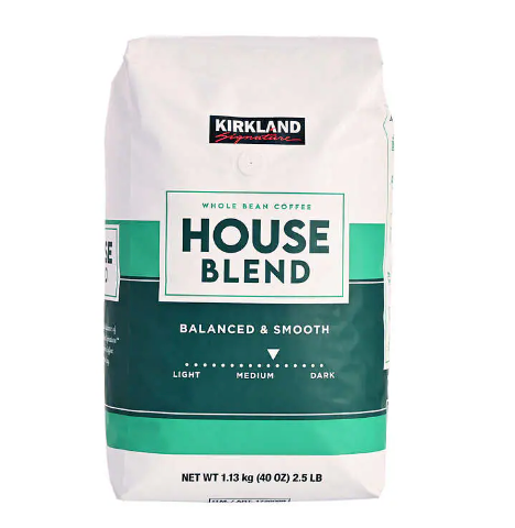 Kirkland Signature House Blend Whole Bean Coffee, Medium Roast, 2.5 lbs