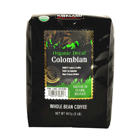 Kirkland Signature Organic Colombian Decaf Whole Bean Coffee, 2 lbs