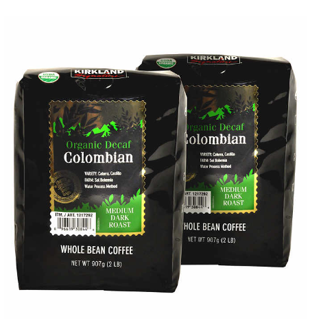 Kirkland Signature Organic Colombian Decaf Whole Bean Coffee, 2 lbs