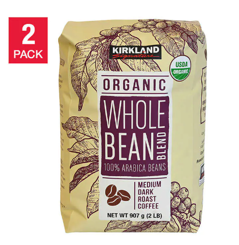 Kirkland Signature USDA Organic Whole Bean Blend 2 lb, 2-pack