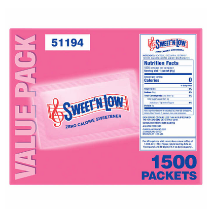 Sweet'N Low Zero Calorie Sweetener, 1 g, 1,500-count