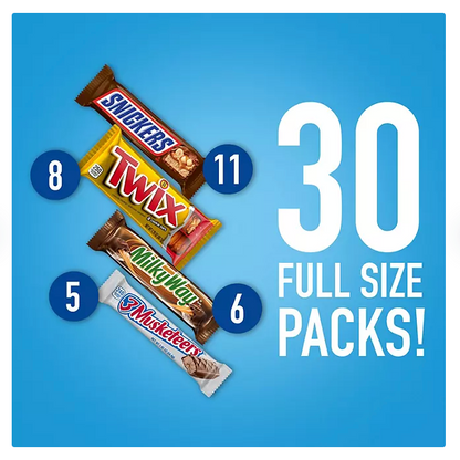 Milky Way, Snickers, Twix & More Full Size Bulk Chocolate Candy Bars (30 ct.)